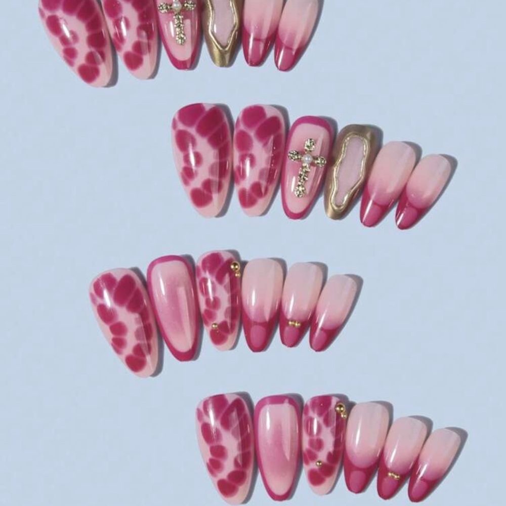 24Pcs Long Almond 3D Gelnails Makes Flower Nails Design French Tip Press On Nail - Picture 3 of 4
